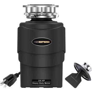 Garbage Disposal 3/4 HP Ultra Quiet powerful grinding Kitchen Food Waste Disposer with Power Cord Easy install, AC Motor Unit Continuous Feed Stainless Steel Grind 0.75 Horsepower (MAX-5)
