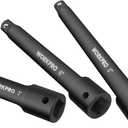 WORKPRO 1/2" Drive Impact Extension Bar Set, 3 PCS Socket Extensions, 3, 6 and 8 Length, Premium Chrome Vanadium Steel with Black Phosphate Finish