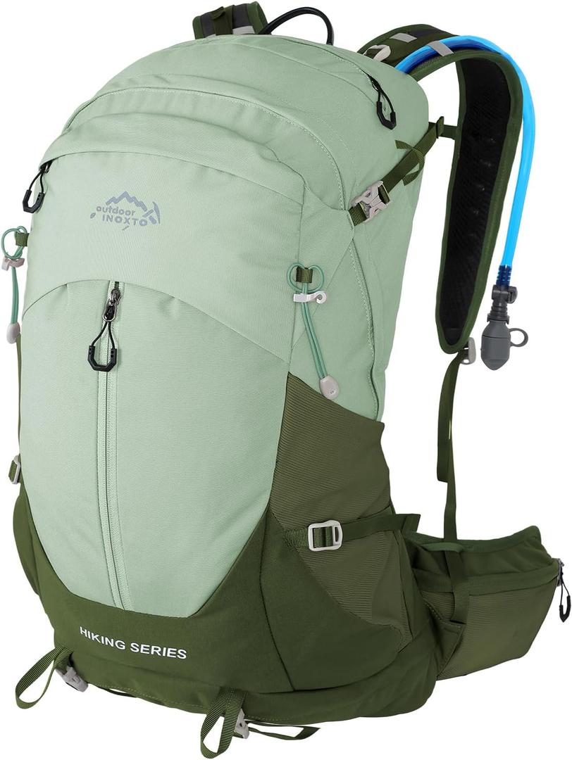IX INOXTO Hiking Backpack, Camping Backpack, 30L Waterproof Hiking Daypack with 3L Water Bladder and Rain Cover (Green), Standard