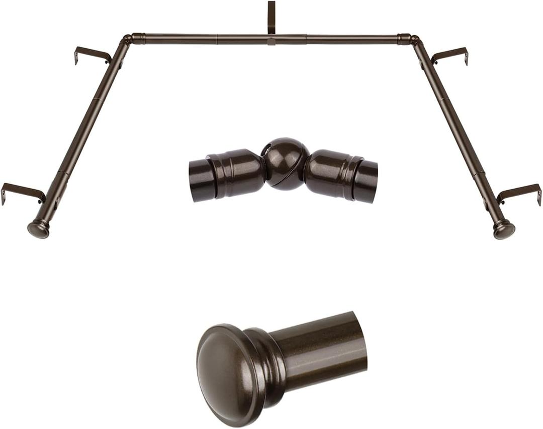 TONIAL Bay Window Curtain Rods, 32 to 86 Inch Center Rod for window, 20 to 82 Inch Side Rods for windows 3/4 Inch Decorative Drapery Rods with Small Cap Finial, Bronze