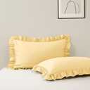 2 Pack King Size Pillow Cases, 20''x36'' Microfiber Gold Ruffled Pillow Shams, Soft Breathable and Non Shrinking Envelope Scalloped Pillowcases