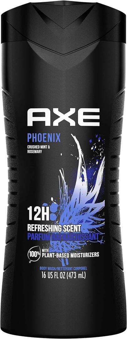 AXE Body Wash 12h Refreshing Scent Phoenix Crushed Mint and Rosemary Men's Body Wash with 100 percent Plant-Based Moisturizers 16 oz AXE Body 4PCS  
