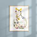 TwoDays Floral Silhouette Cat Wall Art, Cute Botanical Flower poster, Minimalist Abstract Boho Pictures Room Decor, Gift for Cat Lovers (12" X 16", UNFRAMED)