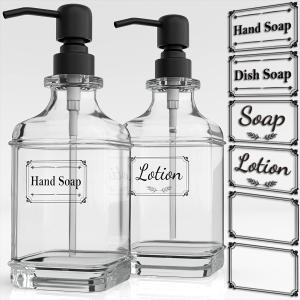 GLADPURE 2 Pack Soap Dispenser, 18 Oz Antique Design Thick Glass Hand Dispensers; with 304 Rust Proof Stainless Steel Pump, 6Pcs Clear Stickers, for Kitchen, Bathroom- Black