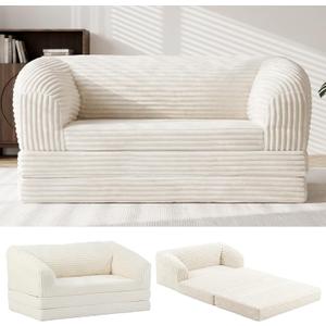 Convertible Sofa Bed, 3-in-1 Foldable Loveseat Couch with Armrest, Corduroy Floor Sofa & Sleeper Bed, No Assembly High-Density Foam Futon Mattress for Living Room, Small Apartment, Dorm
