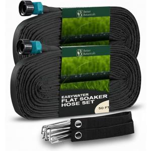 100 FT Flat Soaker Hose (2 x 50 FT) – Drip Irrigation for Garden Beds, Raised Beds & Landscaping – Kink-Resistant, Even Watering, Includes 16 Steel Stakes & Storage Straps