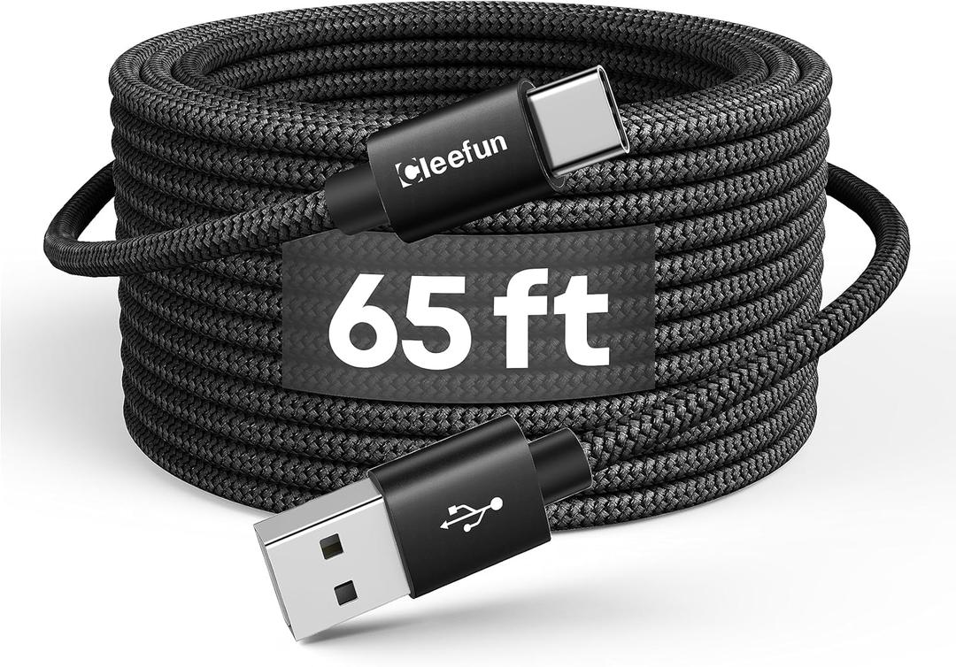 CLEEFUN Extra Long USB C Cable, 65ft / 20M, USB to USB C Power Cable - 65 Foot Type C Charging Cord (No Data) for USB-C Phone, Tablet, PS5, Switch & More, Nylon Braided