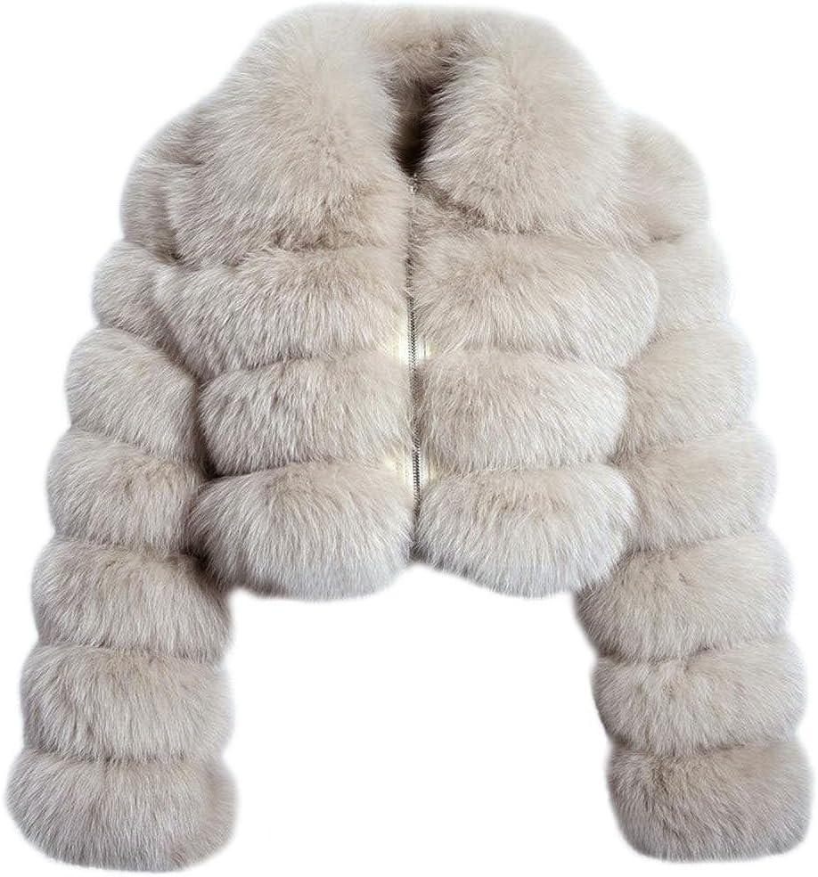loveimgs Women Fluffy Faux Fur Coat Cropped Jacket Puffer Jacket Zip Up Winter Warm Fuzzy Teddy Jacket (Small, Beige Camel)