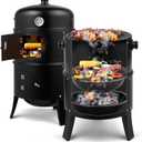 Outvita Vertical 17 Inch Charcoal BBQ Smoker, 3-in-1 Portable Outdoor Grill Cooker with Built-in Thermometer for Outdoor Backyard Cooking Grilling Camping