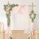 Deluxe Pink Artificial Wedding Arch Flowers with Drapes Kit-Pack of 5, 2pcs Flower Arrangements 3pcs Hanging Sheer Drapes Blue Ceremony Arbor Reception Backdrop Rose Floral Decorations.