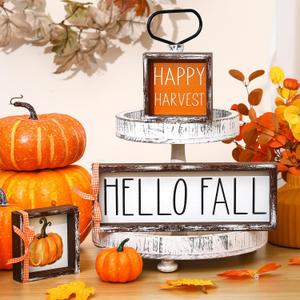 Yousoontic 3 Pcs Hello Fall Sign Wooden Pumpkin Happy Harvest Block Signs Fall Table Centerpiece Decorations Thanksgiving Desk Shelf Decor for Home Office Holiday Wall Mantle Farmhouse House Decor