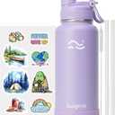 Swigina [2-IN-1 LID] Insulated Water Bottle with Silicone Boot (36hrs Cold/18hrs Hot) - DIY Stickers, Leakproof, BPA Free, 32 oz (Lavender)