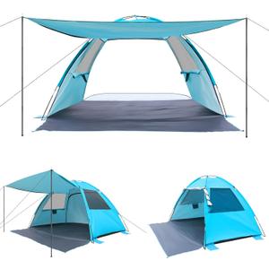 DLUCKY Beach Tent for 1/2/3/4/5/6 Person,Anti-UV Portable Sun Shade ShelterUPF 50+,Both Sides Extendable Floor,Extendable Awning,with 2 Ventilating Mesh Windows,Lightweight & Easy Setup.