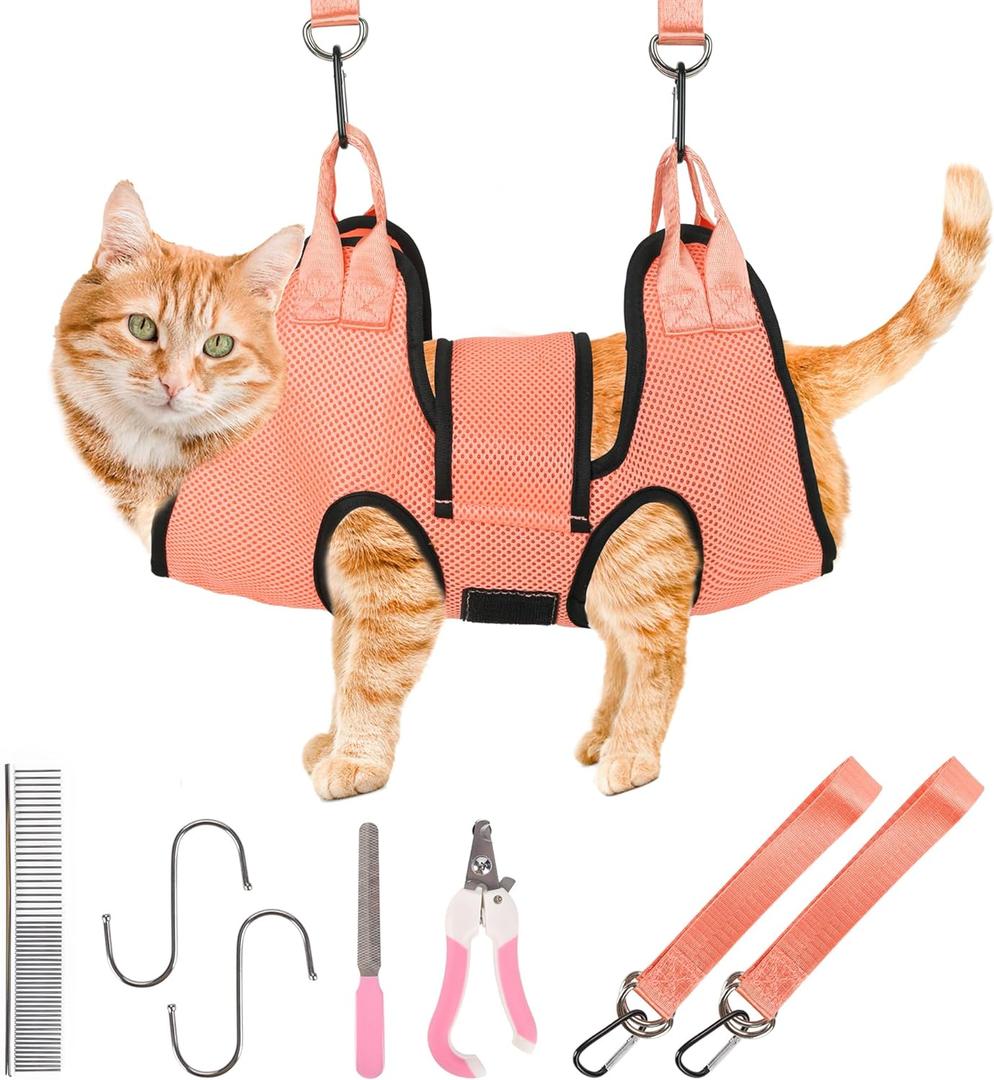 PatiencET Dog Grooming Hammock, Pet Grooming Hammock for Cats & Dogs with Security Strap, Dog Sling for Nail Trimming with Nail Clippers/Trimmer, Nail File, Pet Comb(XS) (Orange)