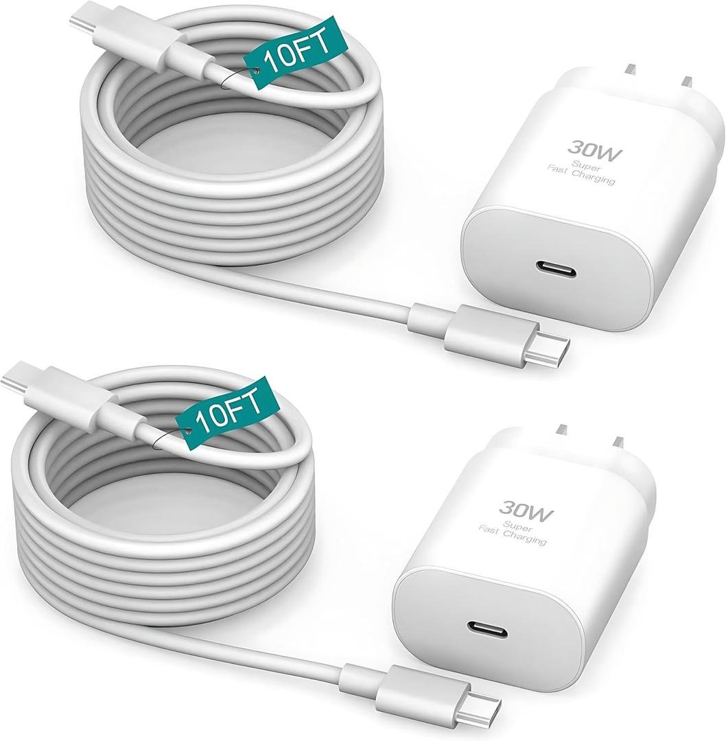 Samsung Super Fast Charger for Samsung Charger Fast Charging Block 2Pack 30W USB C Phone Wall Charger,10FT Tybe C Fast Charging Cabel for SamsungGalaxy S25 Ultra/S24 Ultra/S23/S22/S21/A14/A54/Z Fold