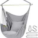 Y- Stop Hammock Chair Hanging Rope Swing Chair, Max 500 Lbs, 2 Seat Cushions Included, Removable Steel Spreader Bar with Anti-Slip Rings, Hardware kit-for Indoor or Outdoor(Light Grey)