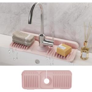 WAFT YEARN 14X5 Inch Silicone Durable Faucet Mat Kitchen Sink Splash Guard Draining Protector Tray Liner Absorbent Protective Counter Accessories For Sink Kitchen Bathroom Laundry Room Bar & RV Pink