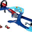 Mattel Disney and Pixar Cars Playset with 2 Toy Cars, Lightning McQueen & Francesco Bernoulli, GRC Jumping Raceway Track Set with Kid-Powered Booster