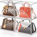 ULENDIS 4 Packs Plastic Purse Storage Organizer for Closet, Clear Display Case for Purse and Handbag, Stackable Storage Boxes Organizer with Magnetic Door for Wallet Book Cosmetic Toys Display
