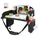 Kids Travel Tray, Kids Travel Trays for Car Seat, Road Trip Essentials for Toddler, Carseat Lap Tray with Dry Erase Board & Storage Organizer for Road Trip Activities for Kid, Black