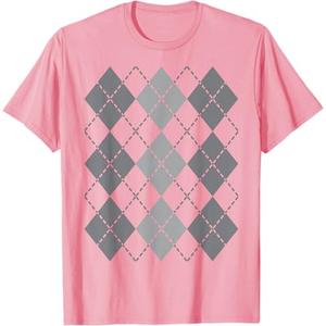 Preppy Plaid Argyle Stylish & Fun Faux Sweater Design T-Shirt, Pink