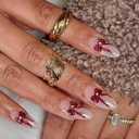 4 x MERVF Almond Press on Nails Medium Fake Nail White Solid Color Glue ons Red Bow Design Rhinestones Nails Stiletto Acrylic Supplies DIY Manicure Glossy 24pcs