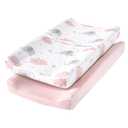 TILLYOU Changing Pad Cover Set in Soft Jersey Material - Fits 32"/34''x16 Contoured Pad for Babies, Elephant & Cloud, Pink