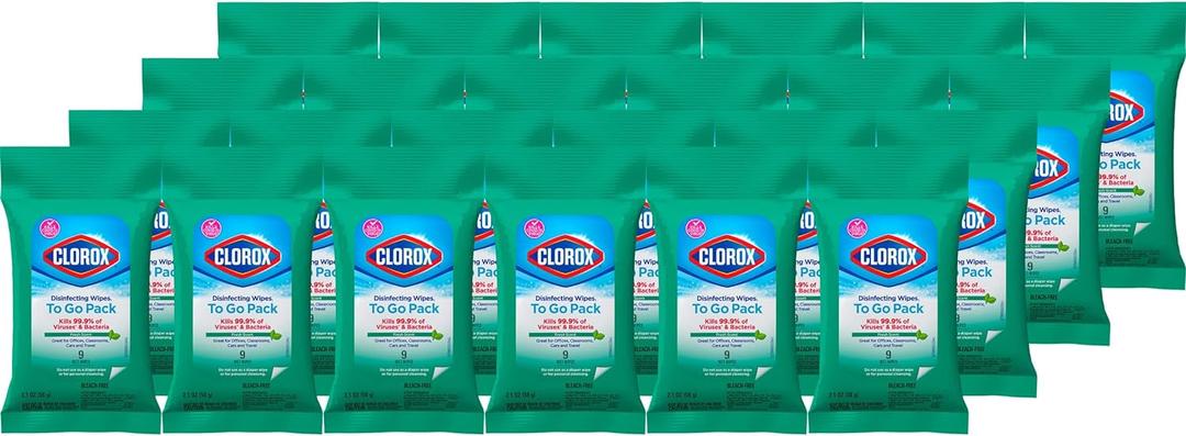 Clorox Disinfecting Wipes To Go Pack, Bleach Free, Fresh Scent, 9 Count, Pack of 24
