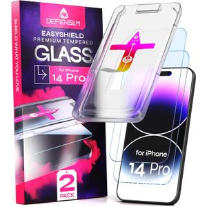 Defenslim Screen Protector for iPhone 14 Pro (2Pack), Easy Auto-Align Install Kit, 6.1" Tempered Glass, 9H Hardness, Ultra HD Clear, Case Friendly, EasyShield