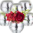 Disco Ball Vases for Table Centerpieces - Hewory 6pcs Silver Mirror Glass Planters Flower Pot Containers, Bulk Disco Balls Bowl Candle Holders for Wedding Bridal Shower Birthday Events Party Decor