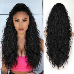 ORSUNCER Ponytail Extension Claw 26" Curly Pony Tail Clip on Hair Extensions Fluffy Natural Looking Synthetic Hairpieces for Women Black