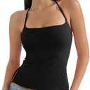 SUUKSESS Women Halter Double Lined Tank Top Backless Going Out Camisole Crop Top (X-Small, Jet Black)
