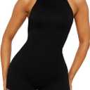 Sexy Jumpsuits for Women Backless Halter Neck Tied Short Jumpsuits One Piece Clubwear Party Outfits (Black), Small