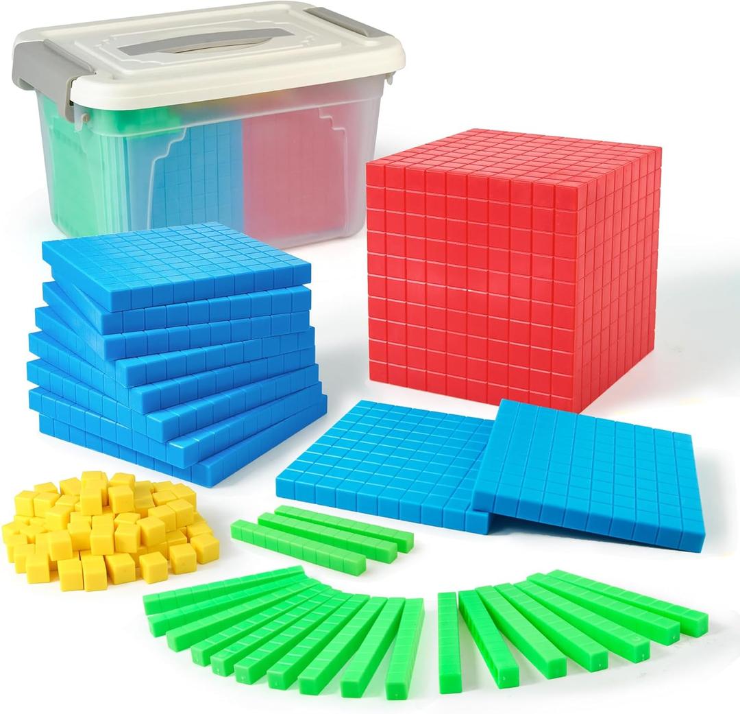 Plastic Base Ten Blocks Set,Maths manipulatives for 2nd Grade classrooms.Place Value Blocks,Counting Cubes to Help Kids Learn Maths (1)