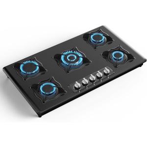 Gas Cooktop 36 Inch, 5 Burner Gas Stove Top Built-in Propane Stove Stainless Steel, NG/LPG Dual Fuel Auto Ignition Propane Cooktop, Thermocouple Protection