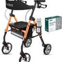 Cosydora Rollator Walkers for Seniors with Seat, 13.6 Lbs Ultra Lightweight Foldable Rolling Walker, 350Lbs Heavy Duty Aluminum, 8" All Terrain Wheels, Dual Adjustable Height, Light Orange