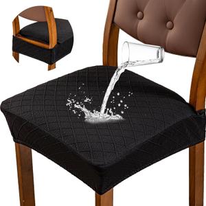 Genina Waterproof Seat Covers for Dining Room Chairs Covers Dining Chair Slipcovers Protector, No Rear Covers (Black, 6 Pcs)