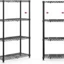 Storage Shelves - 4-Tier Width Expandable Shelf Organizer with Leveling Feet, Rust-Proof & Waterproof Wire Shelving Unit for Bedroom, Bathroom, Garage, 16.4"-27"11.8"45.5", Black