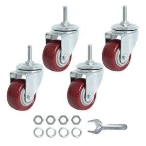 Finnhomy Swivel Caster Wheels 2 Inch Heavy Duty Threaded Stem Casters 1/4" - 20 x 1 Set of 4 for Wire Shelve Wheels PU Load Bearing 800 Lbs Anti-wear Smooth Casters, Red