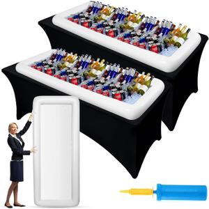Halloscume Large Inflatable Serving Bar 72 x 30 x 5'' Inflatable Ice Serving Buffet Bar Inflatable Cooler Ice Buffet Salad Serving Trays with Drain Plug for Pool Outdoor Party Picnic(White,2 Pack)