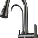 Kitchen Sink Faucet with Pull - Down Sprayer, 2 - Handle 3 - in - 1 Kitchen Sink Filter Faucet, Cold and Hot Mixer Drinking Water Faucet (3-in-1 Filter Faucet, Black)