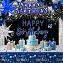 Blue and Black Birthday Decorations for Men Women, Happy Birthday Decorations for Boys Girls Silver Blue Party Decorations Backdrop Tablecloth Confetti Balloons Arch Kit Fringe Curtains Table Cover
