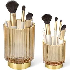 CANITORON Makeup Brush Holder,2 Pack Glass Makeup Brush Holder Organizer Store Cosmetic Tools,Eyeliner,Storage Organizer for Vanity,Bathroom and Bedroom Countertop Storage.(Blue S+L)