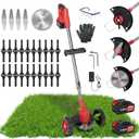 Cordless Weed Wacker, Battery Powered Weed Eater 3 in 1 Stringless Grass Trimmer with 3 Types Blades and 2Pcs 2.5 Ah Battery, Adjustable Length for Yard Lawns Garden (25 Blades, Wheels)
