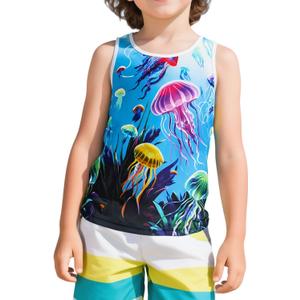 AMYNICE Girls Tank Tops Kids Crewneck Sleeveless Shirts Quick Dry Active Jellyfish Athletic Lightweight Cute Beach Top 2-8T (Blue)