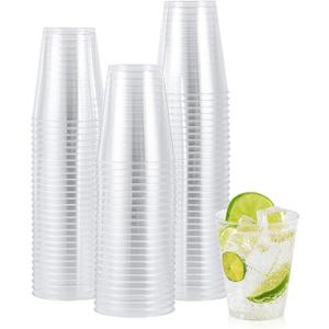 JOLLY CHEF 8 oz Clear Disposable Plastic Cups, Heavy-duty 100 Pack Clear Plastic Cups Tumblers for Wedding, Thanksgiving, Christmas, Halloween Party