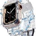 Blingbrione Clear Band Compatible Apple Watch Women 38mm 40mm 41mm 42mm 44mm 45mm 46mm Men,Transparent Jelly Soprt Strap with Cover Case Protector for iWatch Series 11 10 9 8 7 6 5 4 3 2 1 SE Blue Pink White Fluorescent Green (Clear)