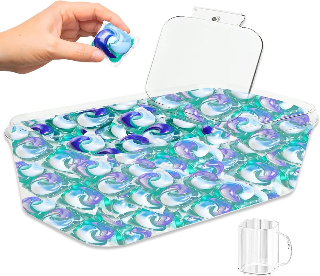Skywin Laundry Pods Container with Slide Lid 15 x 8.7 x 5.3 Inches, Holds 11 Pounds OR 120-150 Pods, Dishwasher Pods Container (Clear)