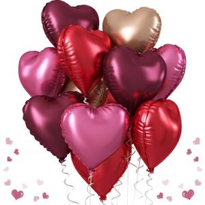 Red Heart Balloons, 18 Inch 12 Pcs Burgundy Red and Pink Foil Heart Balloons Red and Rose Gold Heart Shape Foil Balloons Party Decoration for Birthday Wedding Valentines Anniversary