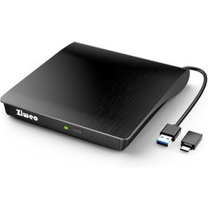 Ziweo External DVD Drive USB 3.0 Type-C CD Burner Portable CD +/-RW Drive DVD Player for ROM Rewriter Burner Compatible with Laptop Desktop PC Windows MacBook Linux Mac OS